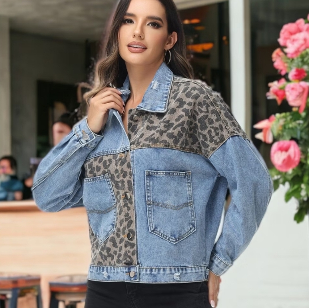 Leopard Print Denim Jacket